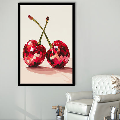 Disco Cherries Art Print,Disco Ball Red Cherries,Vintage Dorm Room, Framed Art Print Wall Decor, Picture Framed