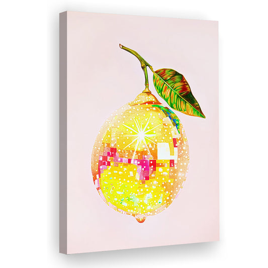 Disco Lemon Art Print,Glam Disco Ball Lemon,Dorm Room,Pink Yellow, Canvas Print Wall Art, Wall Decor, Painting Canvas