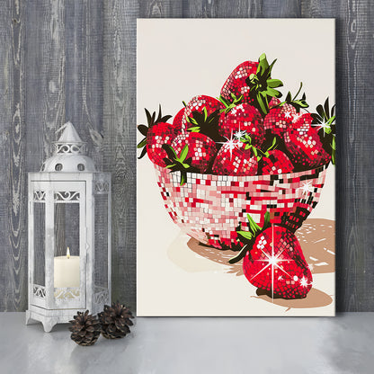 Disco Strawberries Art Print Glam Disco Ball Bowl of Red Strawberries, Canvas Print Wall Art, Wall Decor, Painting Canvas