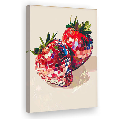 Disco Strawberries Art Print ,Glam Disco Ball Red Strawberries Dorm Room, Canvas Print Wall Art, Wall Decor, Painting Canvas