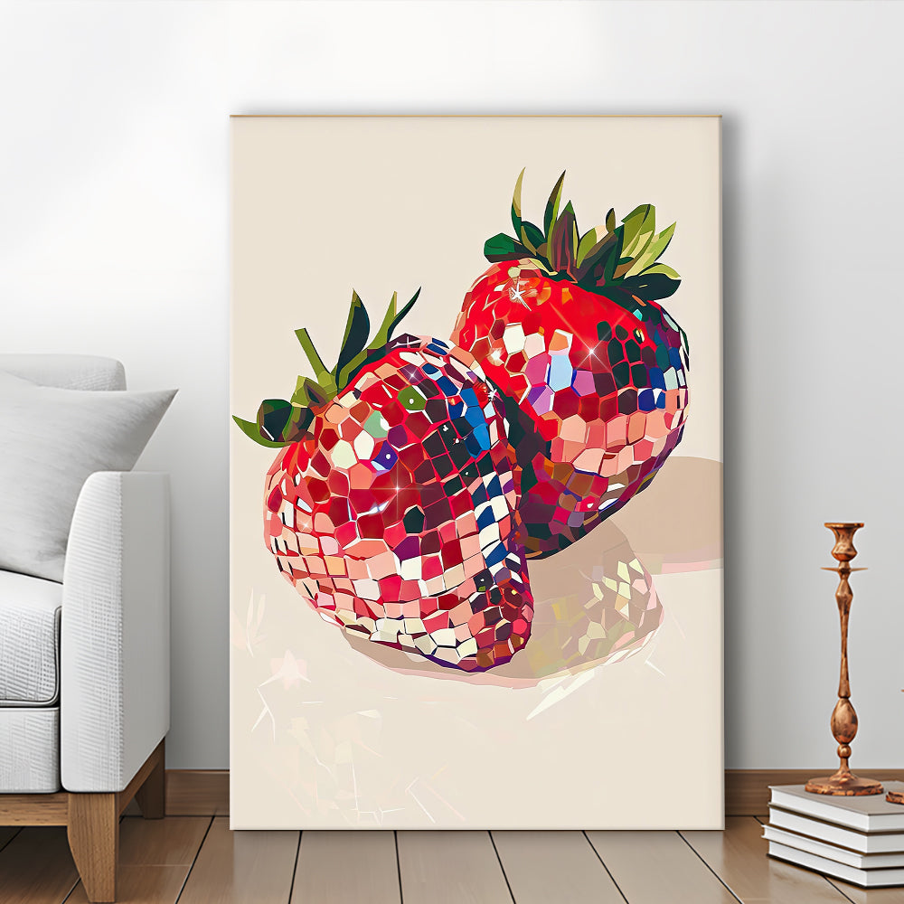 Disco Strawberries Art Print ,Glam Disco Ball Red Strawberries Dorm Room, Canvas Print Wall Art, Wall Decor, Painting Canvas