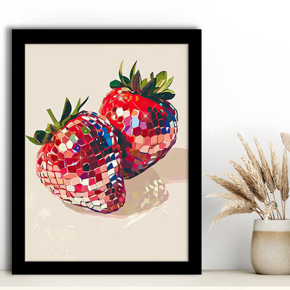 Disco Strawberries Art Print ,Glam Disco Ball Red Strawberries Dorm Room, Framed Art Print Wall Decor, Picture Framed