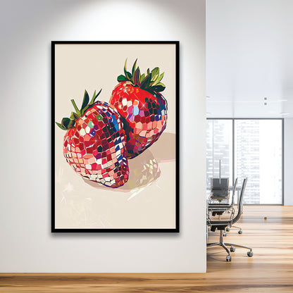 Disco Strawberries Art Print ,Glam Disco Ball Red Strawberries Dorm Room, Framed Art Print Wall Decor, Picture Framed