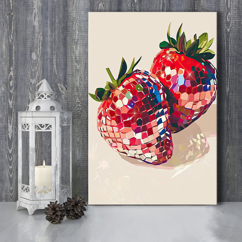 Disco Strawberries Art Print ,Glam Disco Ball Red Strawberries Dorm Room, Canvas Print Wall Art, Wall Decor, Painting Canvas