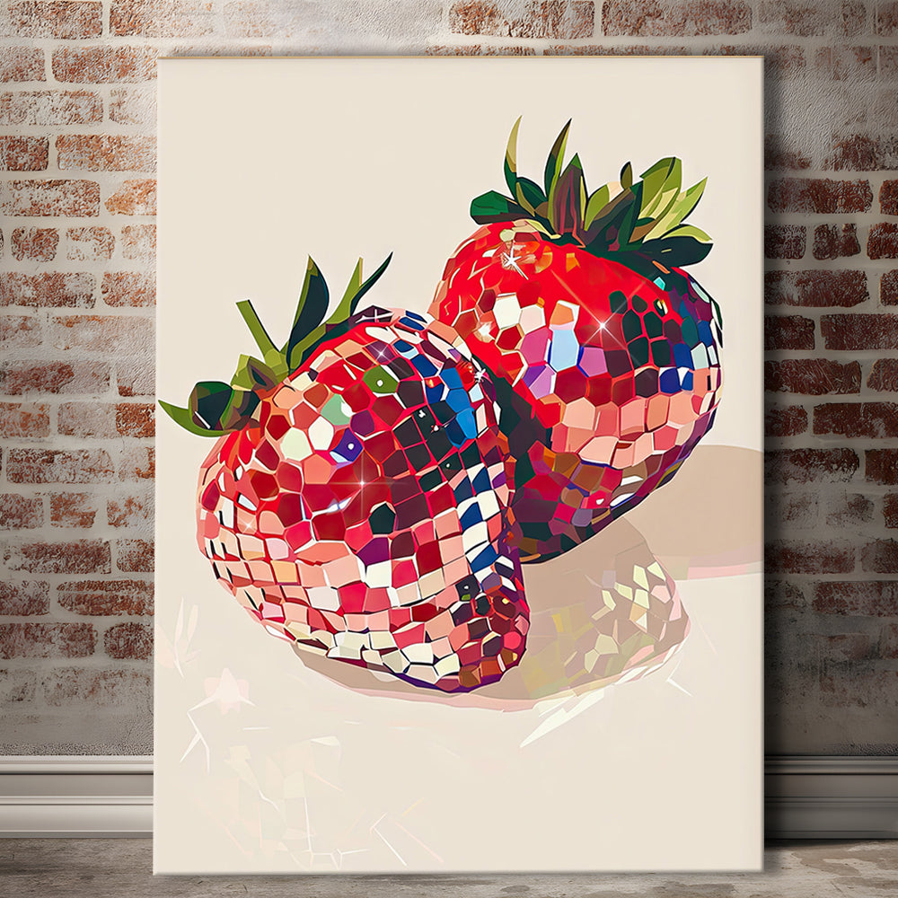 Disco Strawberries Art Print ,Glam Disco Ball Red Strawberries Dorm Room, Canvas Print Wall Art, Wall Decor, Painting Canvas
