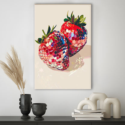 Disco Strawberries Art Print ,Glam Disco Ball Red Strawberries Dorm Room, Canvas Print Wall Art, Wall Decor, Painting Canvas