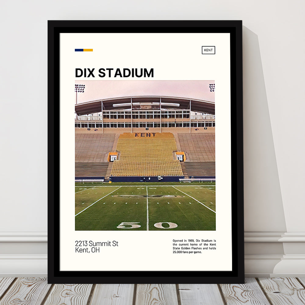 Dix Stadium Print, Kent State Golden Flashes Stadium Canvas Art, Man Cave Gift, Floating Framed Canvas Print Wall Art