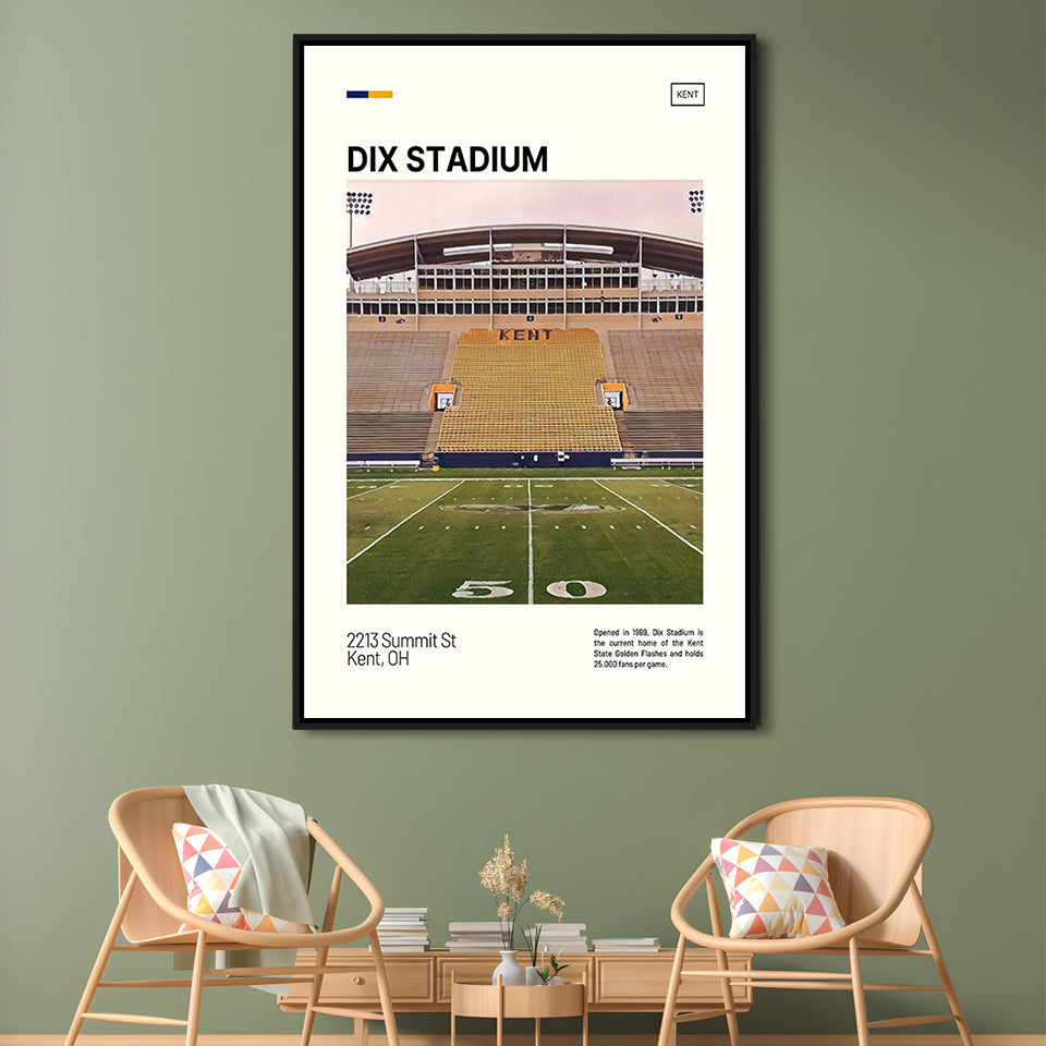 Dix Stadium Print, Kent State Golden Flashes Stadium Canvas Art, Man Cave Gift, Floating Framed Canvas Print Wall Art