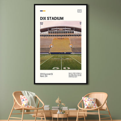 Dix Stadium Print, Kent State Golden Flashes Stadium Canvas Art, Man Cave Gift, Floating Framed Canvas Print Wall Art