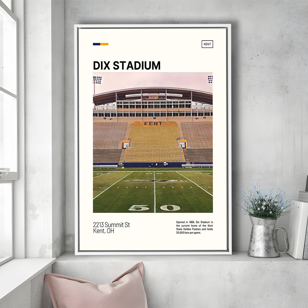 Dix Stadium Print, Kent State Golden Flashes Stadium Canvas Art, Man Cave Gift, Floating Framed Canvas Print Wall Art