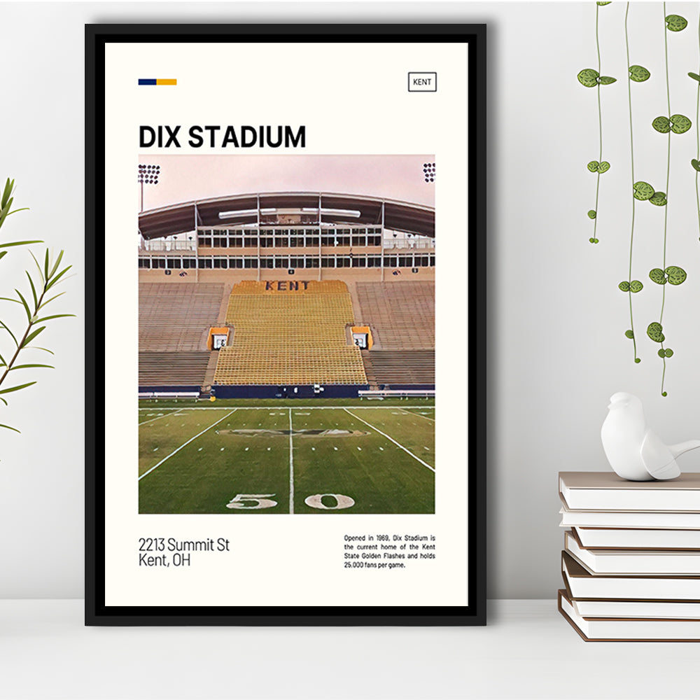 Dix Stadium Print, Kent State Golden Flashes Stadium Canvas Art, Man Cave Gift, Floating Framed Canvas Print Wall Art