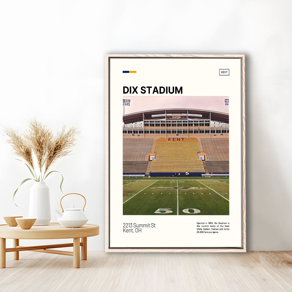 Dix Stadium Print, Kent State Golden Flashes Stadium Canvas Art, Man Cave Gift, Floating Framed Canvas Print Wall Art