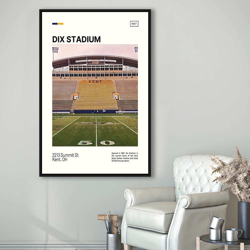 Dix Stadium Print, Kent State Golden Flashes Stadium Canvas Art, Man Cave Gift, Floating Framed Canvas Print Wall Art