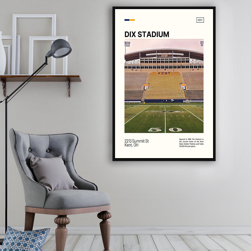 Dix Stadium Print, Kent State Golden Flashes Stadium Canvas Art, Man Cave Gift, Floating Framed Canvas Print Wall Art
