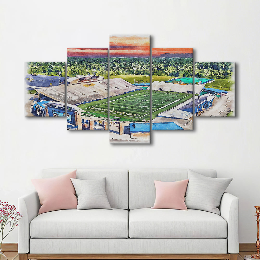 Dix Painting Stadium Watercolor, Kent Ohio Watercolor, Sport Art, Mixed 5 Panel, Canvas Print Wall Art