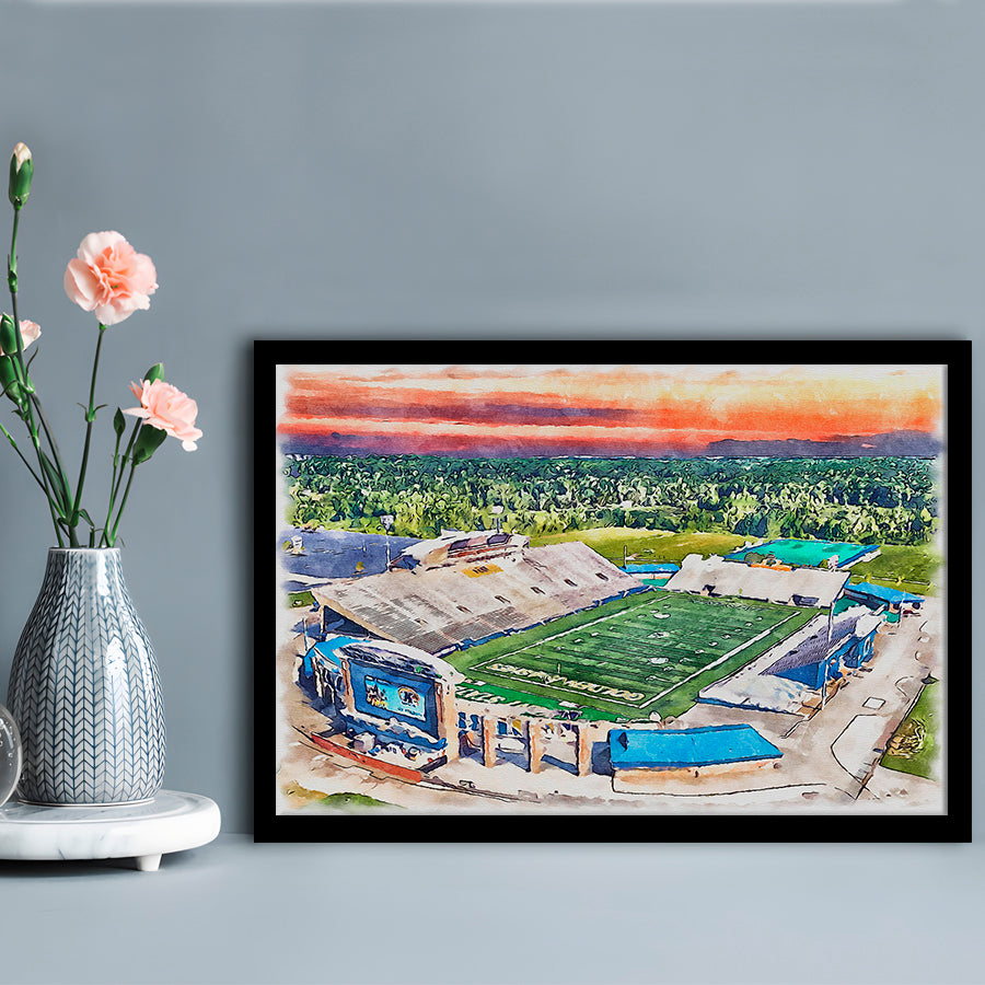 Dix Painting Stadium Watercolor, Kent Ohio Watercolor, Sport Gift Art, Framed Art Print Wall Decor