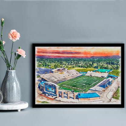 Dix Painting Stadium Watercolor, Kent Ohio Watercolor, Sport Gift Art, Framed Art Print Wall Decor