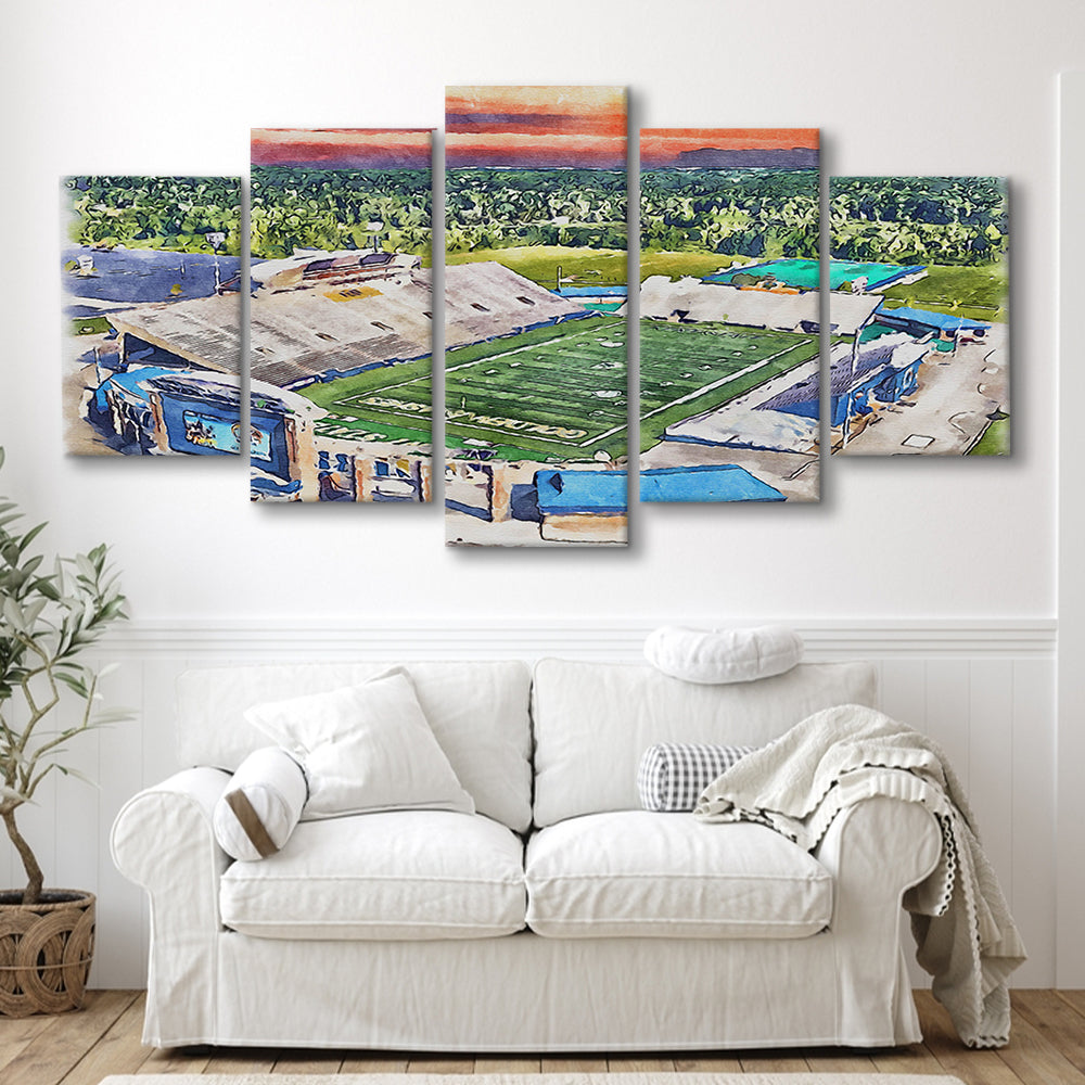 Dix Painting Stadium Watercolor, Kent Ohio Watercolor, Sport Art, Mixed 5 Panel, Canvas Print Wall Art