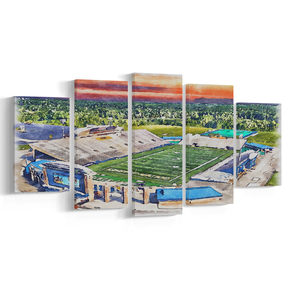 Dix Painting Stadium Watercolor, Kent Ohio Watercolor, Sport Art, Mixed 5 Panel, Canvas Print Wall Art