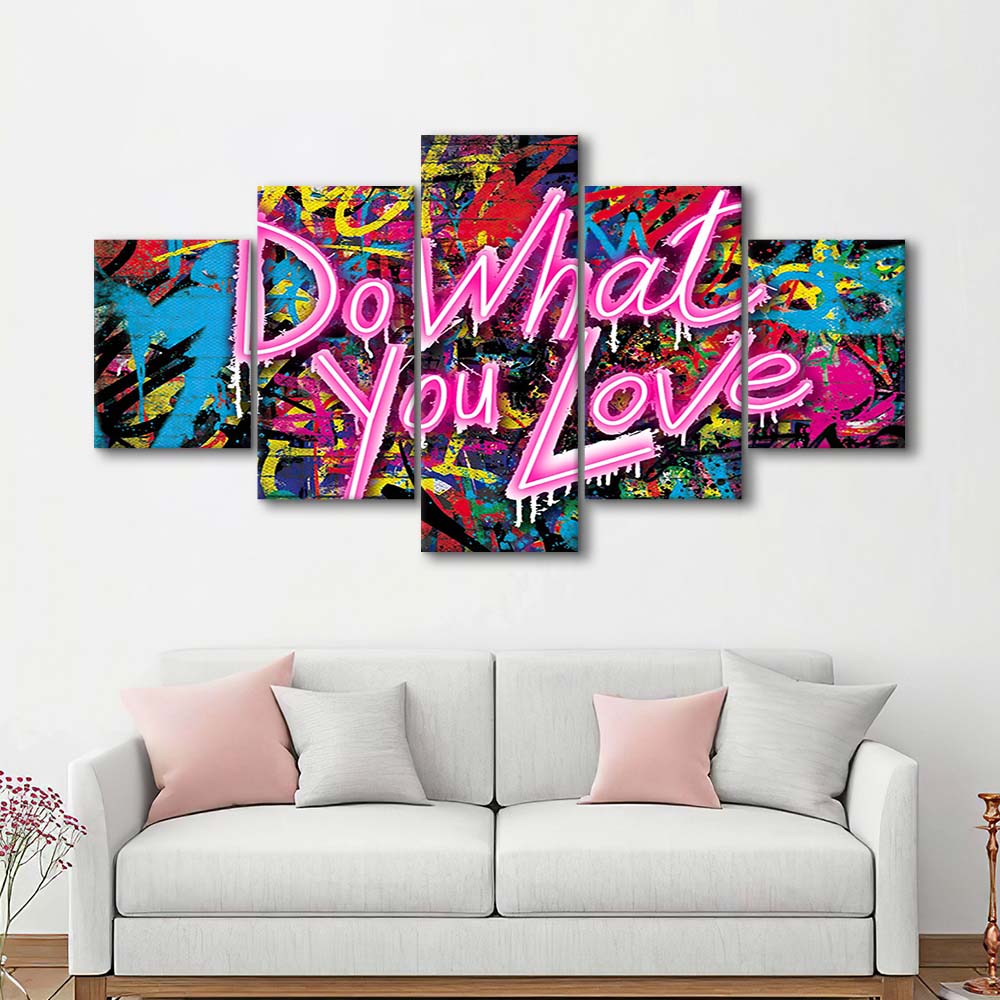 Do What You Love Art Print, 5 Panel Mixed Canvas Print Wall Art, Home Decor, Neon Canvas
