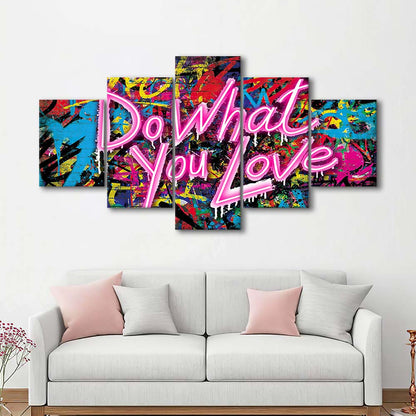 Do What You Love Art Print, 5 Panel Mixed Canvas Print Wall Art, Home Decor, Neon Canvas