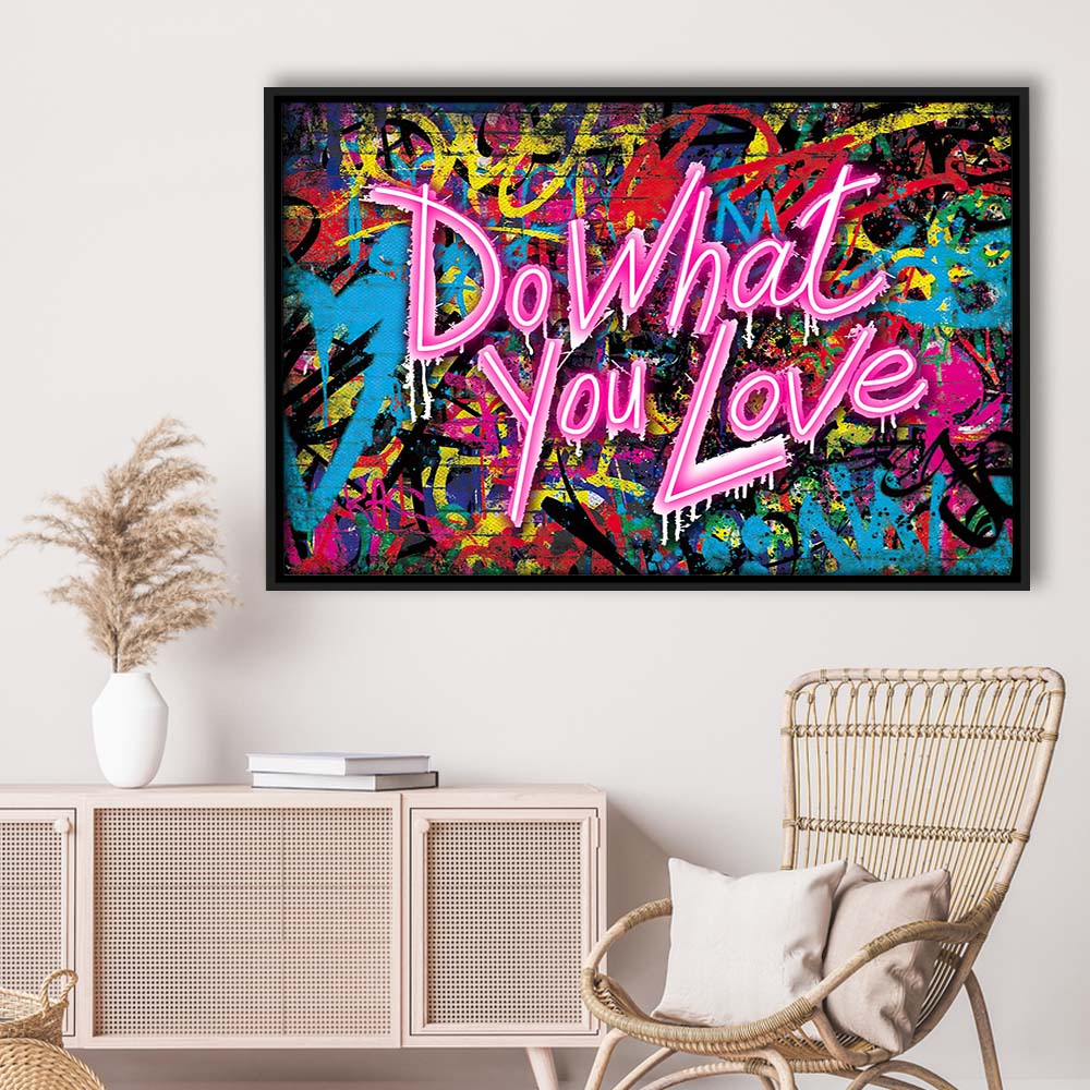 Do What You Love Art Print, Framed Canvas Print Wall Art Decor, Floating Frame, Neon Effect Art