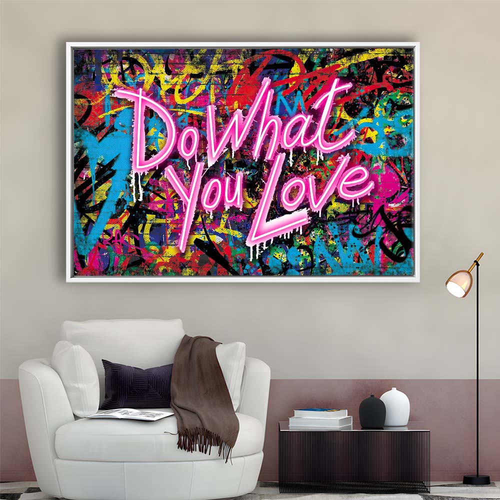 Do What You Love Art Print, Framed Canvas Print Wall Art Decor, Floating Frame, Neon Effect Art
