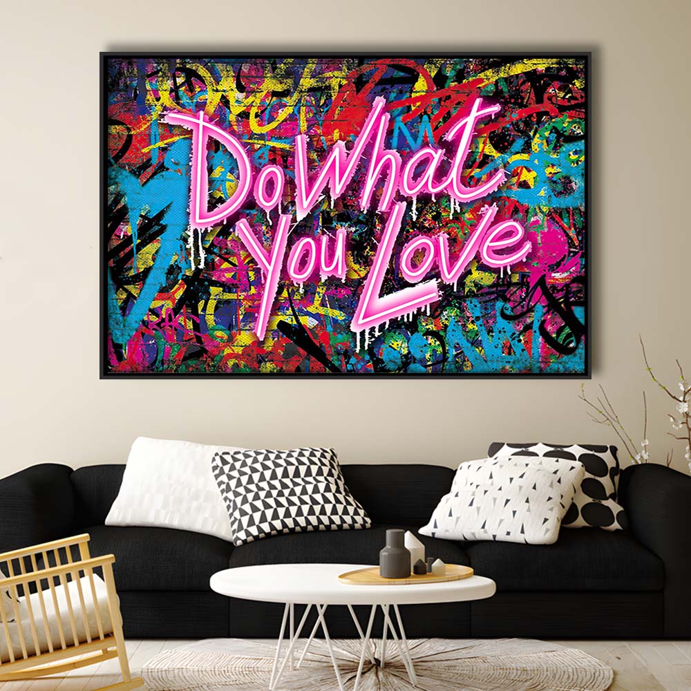 Do What You Love Art Print, Framed Canvas Print Wall Art Decor, Floating Frame, Neon Effect Art