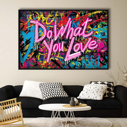 Do What You Love Art Print, Framed Canvas Print Wall Art Decor, Floating Frame, Neon Effect Art