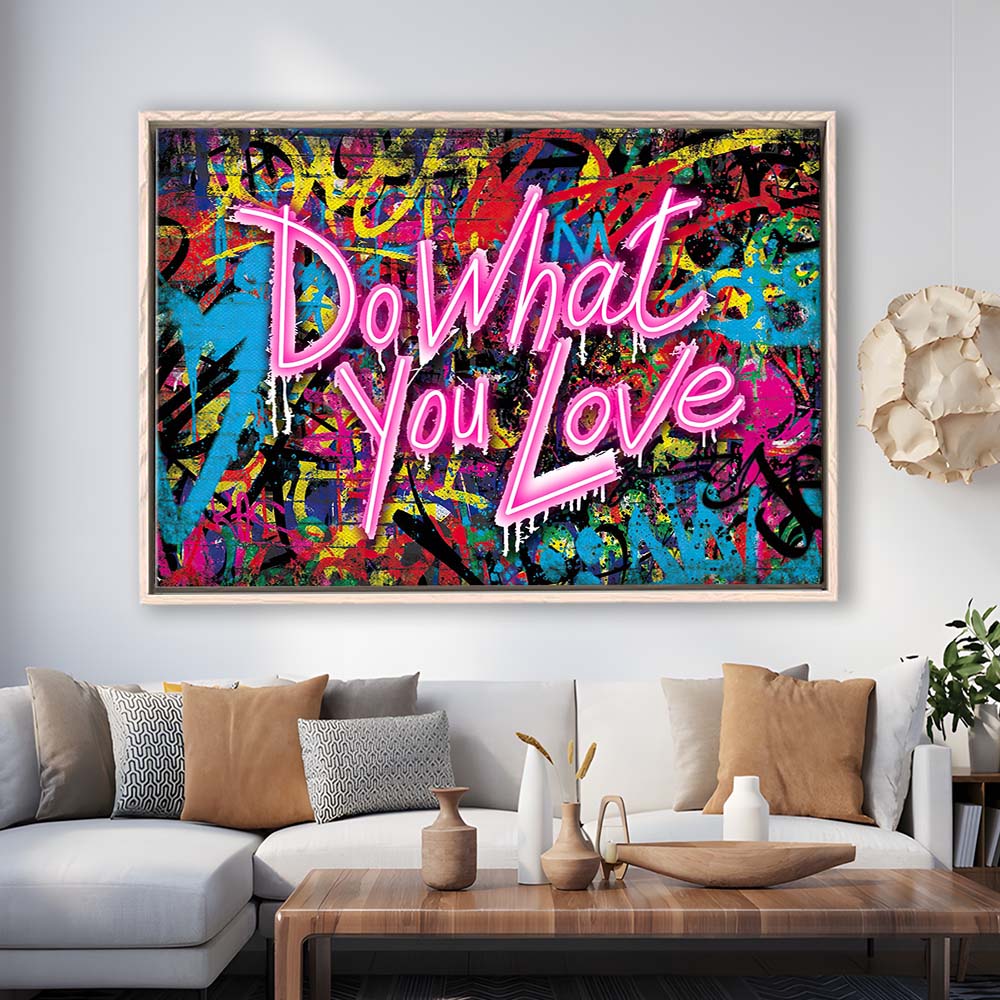 Do What You Love Art Print, Framed Canvas Print Wall Art Decor, Floating Frame, Neon Effect Art