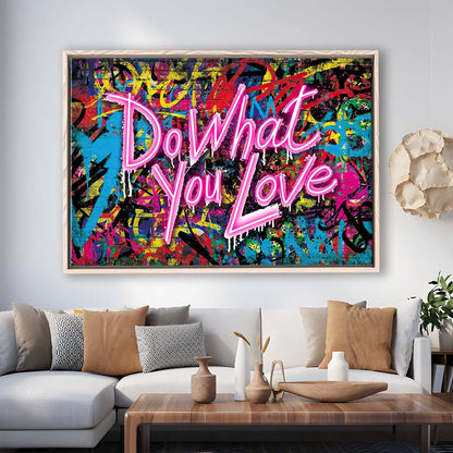 Do What You Love Art Print, Framed Canvas Print Wall Art Decor, Floating Frame, Neon Effect Art