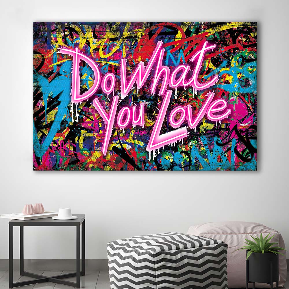 Do What You Love Art Print, Canvas Print Wall Art, Wall Decor, Neon Effect Art