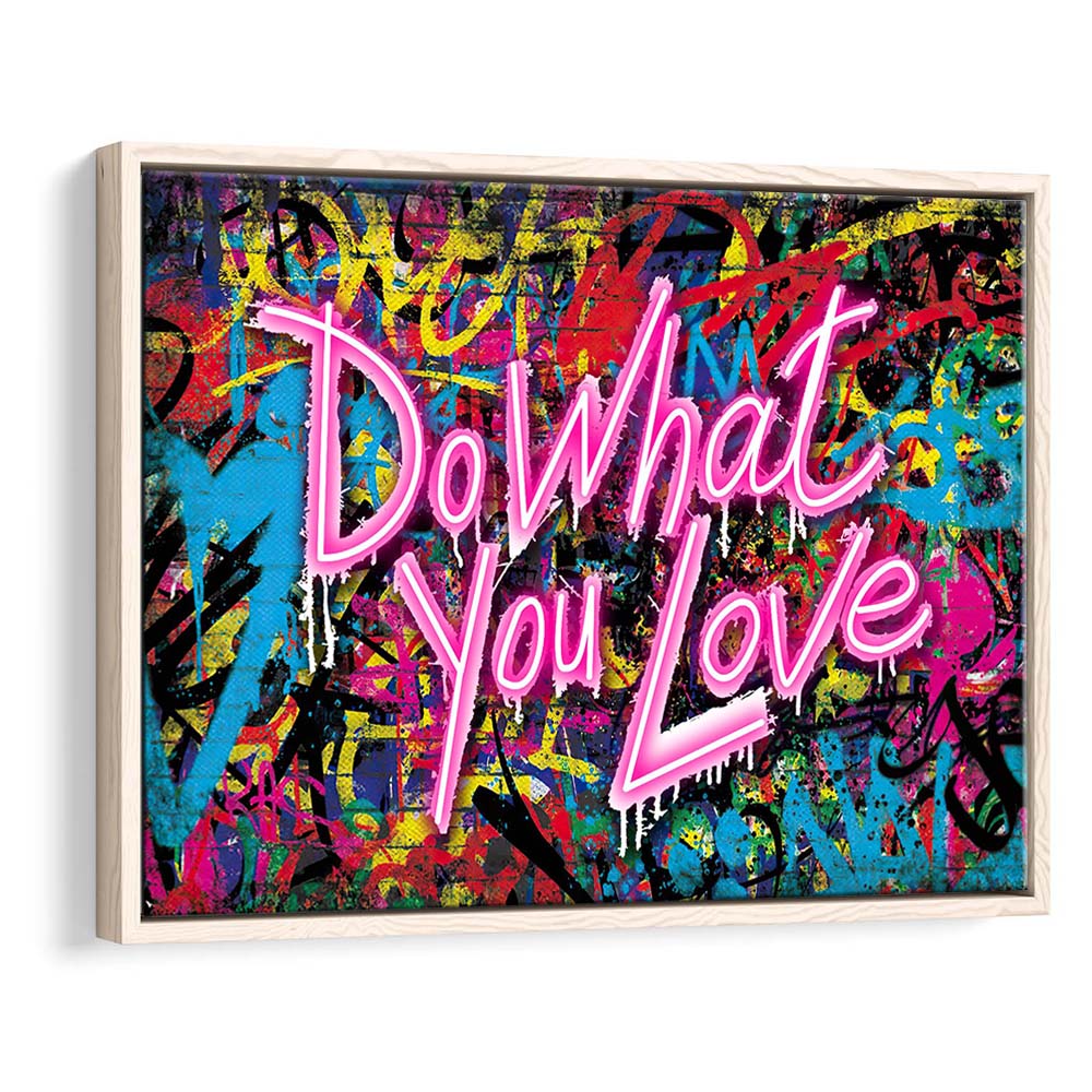 Do What You Love Art Print, Framed Canvas Print Wall Art Decor, Floating Frame, Neon Effect Art