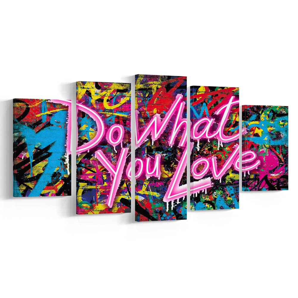 Do What You Love Art Print, 5 Panel Mixed Canvas Print Wall Art, Home Decor, Neon Canvas
