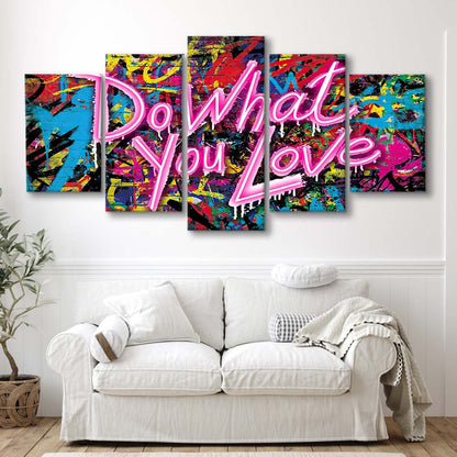 Do What You Love Art Print, 5 Panel Mixed Canvas Print Wall Art, Home Decor, Neon Canvas