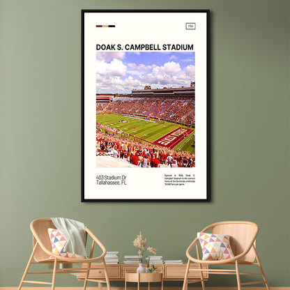 Doak S. Campbell Stadium Print, FSU Seminoles Stadium Canvas Art, Man Cave Gift, Floating Framed Canvas Print Wall Art