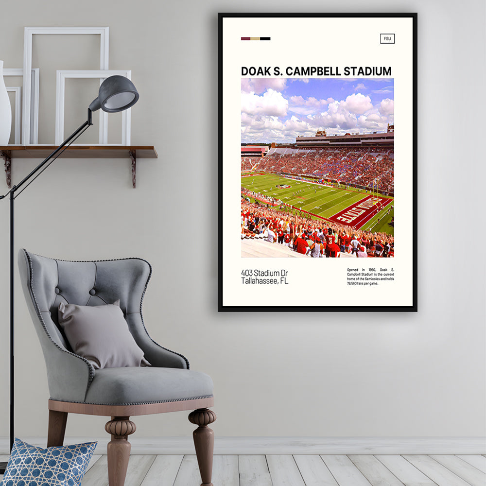 Doak S. Campbell Stadium Print, FSU Seminoles Stadium Canvas Art, Man Cave Gift, Floating Framed Canvas Print Wall Art