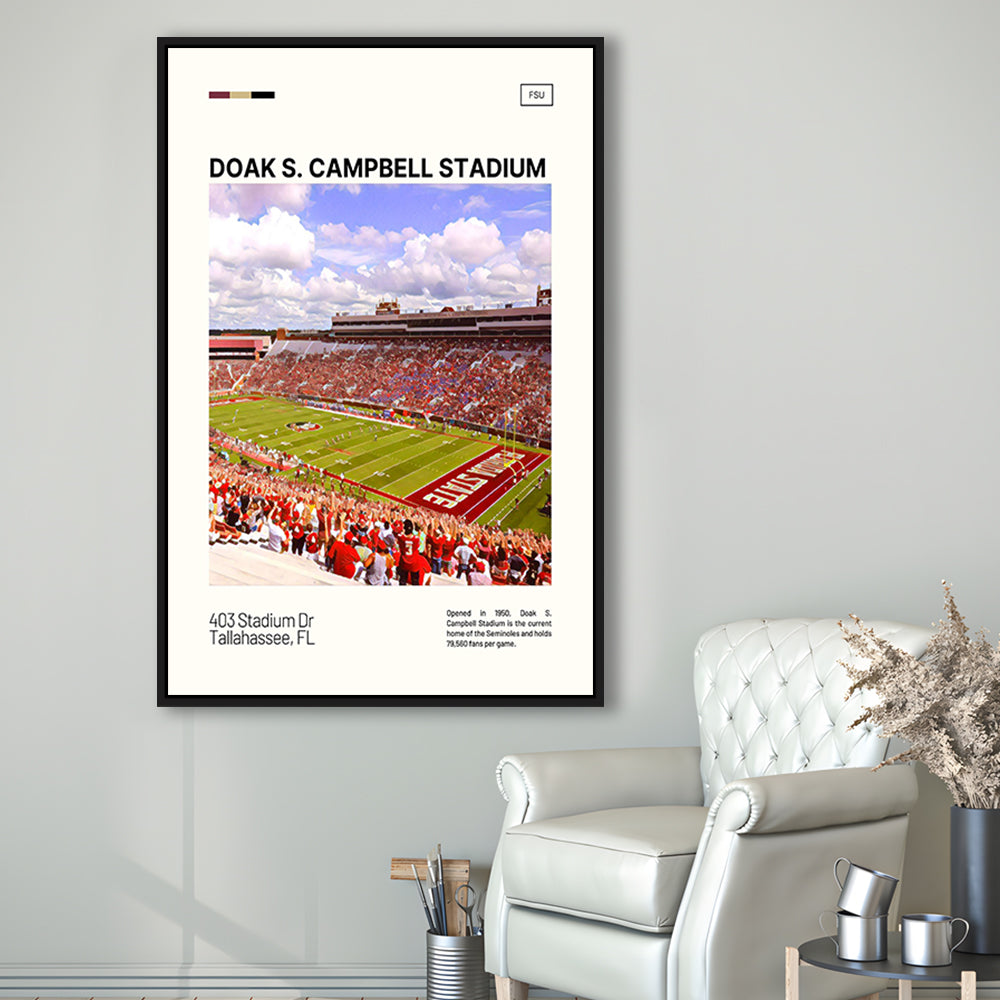 Doak S. Campbell Stadium Print, FSU Seminoles Stadium Canvas Art, Man Cave Gift, Floating Framed Canvas Print Wall Art