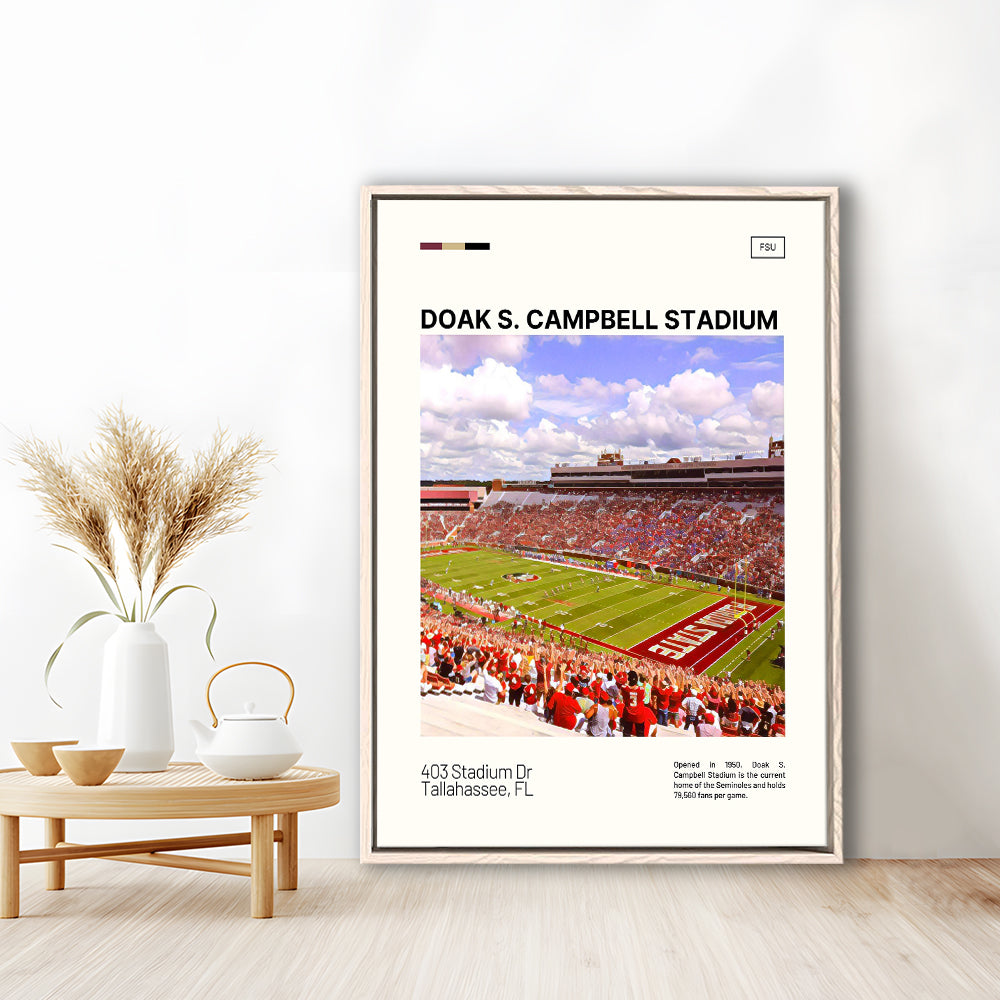 Doak S. Campbell Stadium Print, FSU Seminoles Stadium Canvas Art, Man Cave Gift, Floating Framed Canvas Print Wall Art