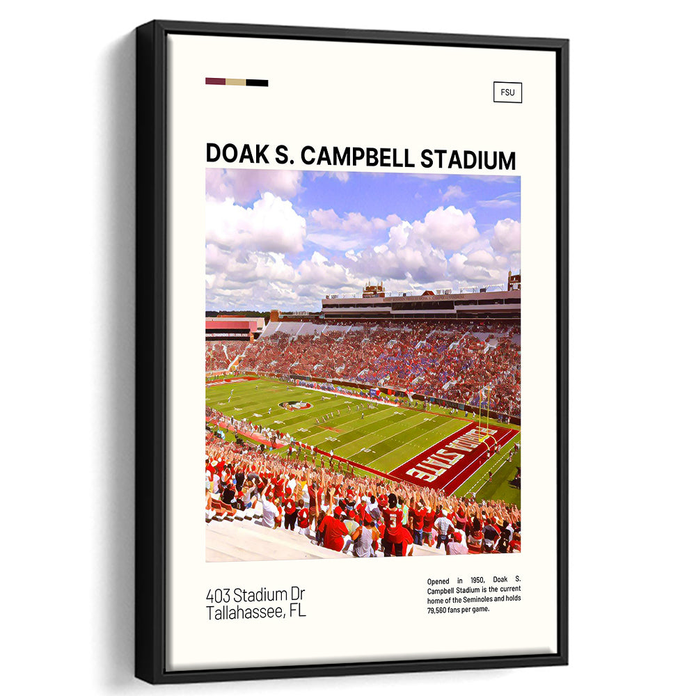 Doak S. Campbell Stadium Print, FSU Seminoles Stadium Canvas Art, Man Cave Gift, Floating Framed Canvas Print Wall Art