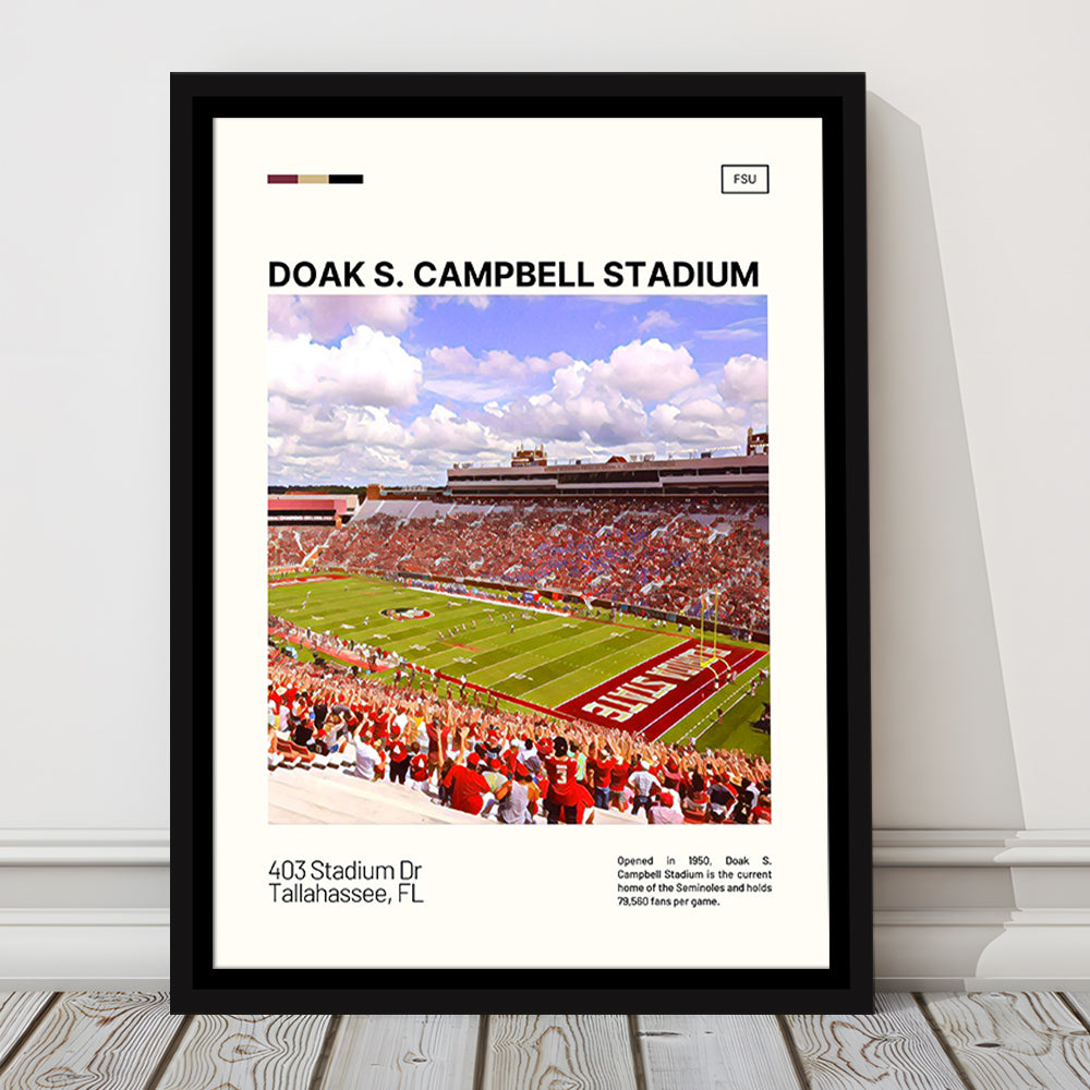 Doak S. Campbell Stadium Print, FSU Seminoles Stadium Canvas Art, Man Cave Gift, Floating Framed Canvas Print Wall Art