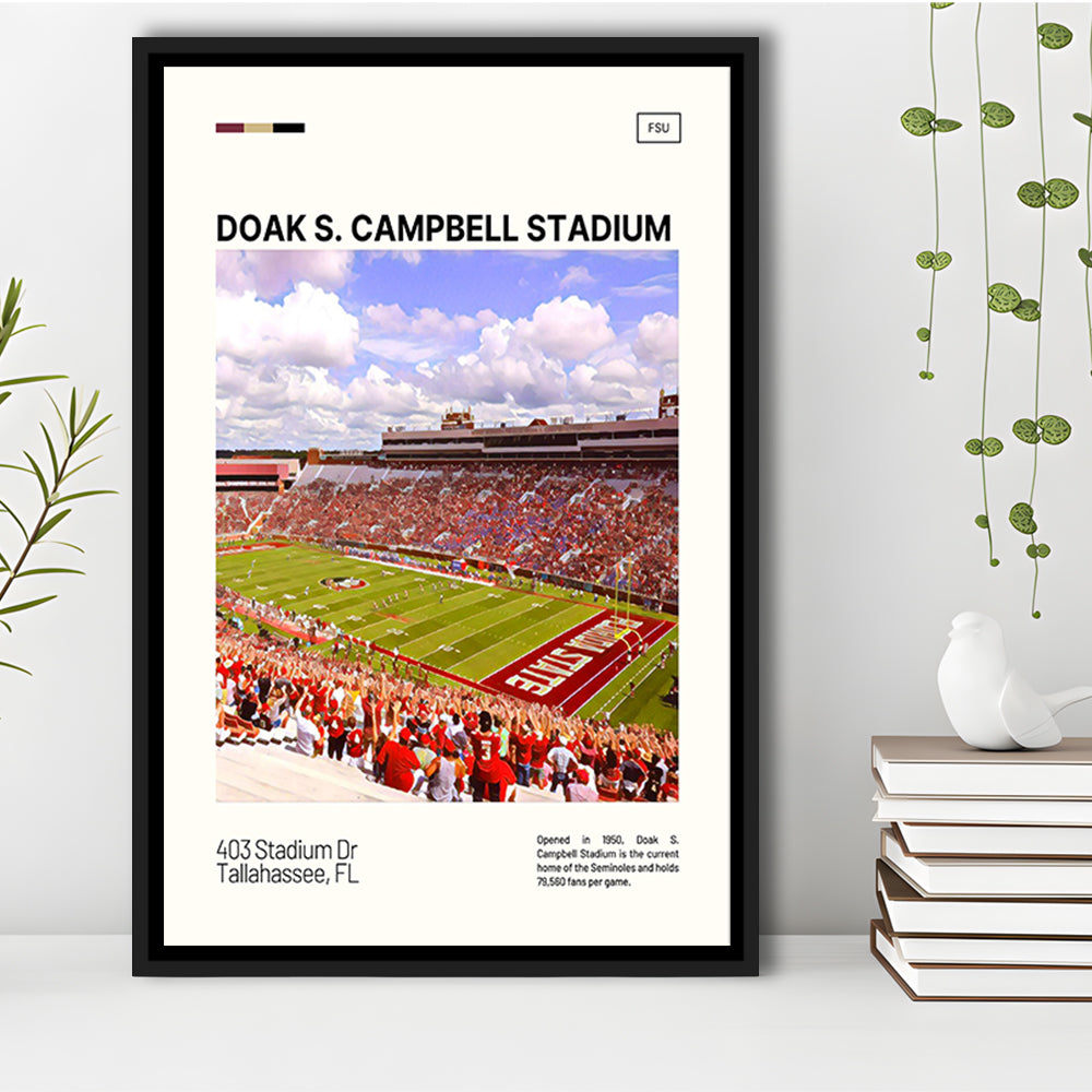 Doak S. Campbell Stadium Print, FSU Seminoles Stadium Canvas Art, Man Cave Gift, Floating Framed Canvas Print Wall Art