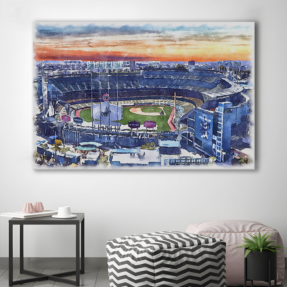 Dodger Stadium, Los Angeles Dodgers Watercolor, Sport Art, Gifts for him, Canvas Print Wall Art