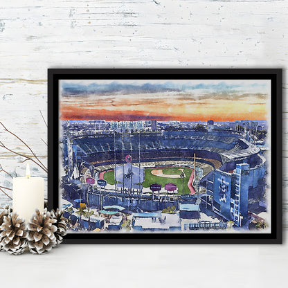 Dodger Stadium, Los Angeles Dodgers Watercolor, Sport Gift Art, Framed Canvas Print Wall Art