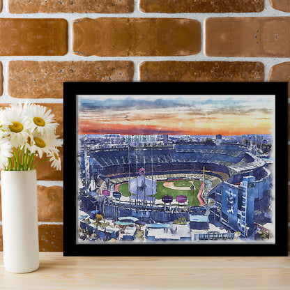 Dodger Stadium, Los Angeles Dodgers Watercolor, Sport Gift Art, Framed Art Print Wall Decor