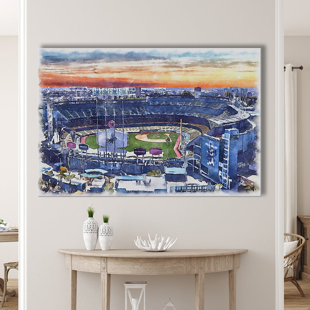 Dodger Stadium, Los Angeles Dodgers Watercolor, Sport Art, Gifts for him, Canvas Print Wall Art