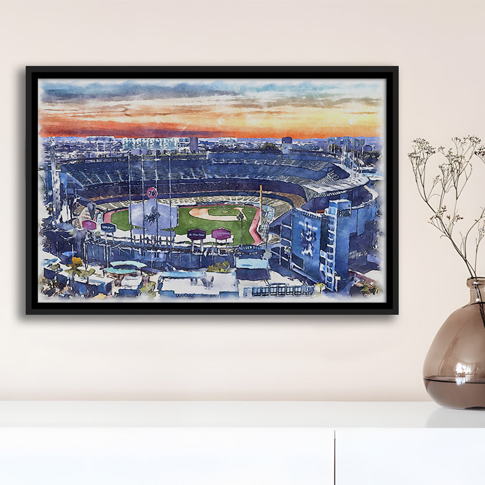 Dodger Stadium, Los Angeles Dodgers Watercolor, Sport Gift Art, Framed Canvas Print Wall Art