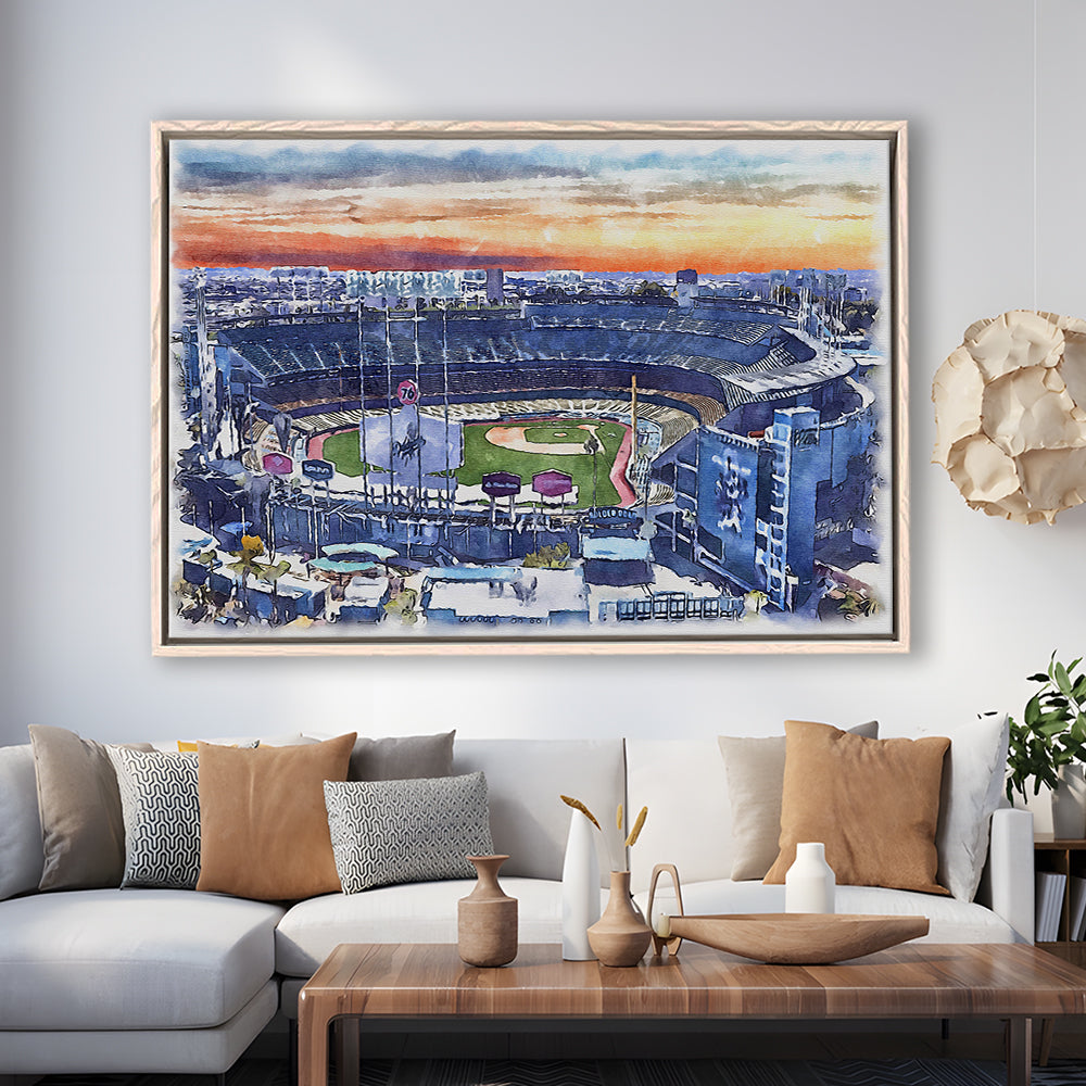 Dodger Stadium, Los Angeles Dodgers Watercolor, Sport Gift Art, Framed Canvas Print Wall Art