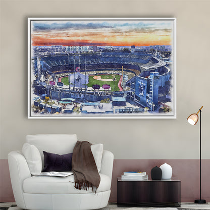 Dodger Stadium, Los Angeles Dodgers Watercolor, Sport Gift Art, Framed Canvas Print Wall Art