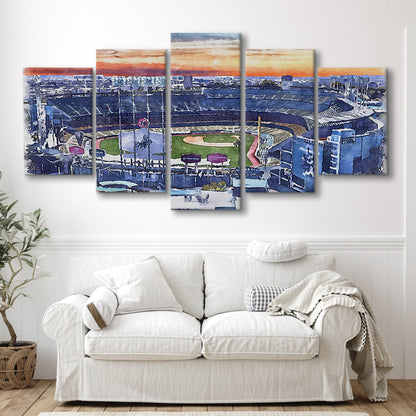 Dodger Stadium, Los Angeles Dodgers Watercolor, Sport Art, Mixed 5 Panel, Canvas Print Wall Art